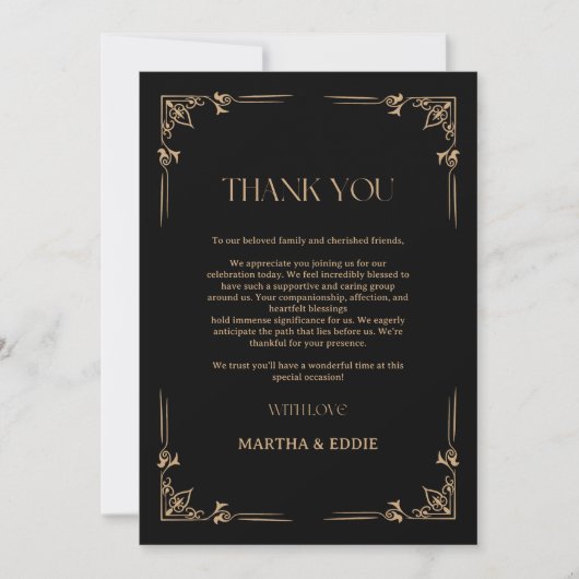 Modern Deco | Elegant Black and Gold Wedding Bedankkaart (Voorkant)