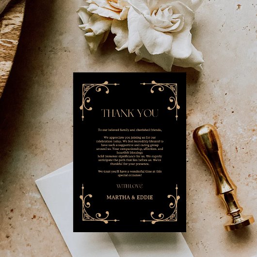 Modern Deco | Elegant Black and Gold Wedding Bedankkaart