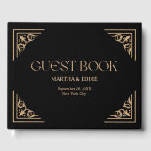 Modern Deco | Elegant Black and Gold Wedding Gastenboek (Voorkant)
