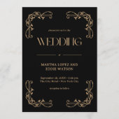 Modern Deco | Elegant Black and Gold Wedding Kaart (Voorkant)