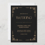 Modern Deco | Elegant Black and Gold Wedding Kaart (Voorkant)