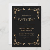 Modern Deco | Elegant Black and Gold Wedding Kaart (Voorkant)