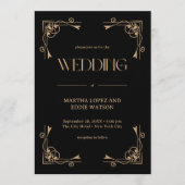 Modern Deco | Elegant Black and Gold Wedding Kaart (Voorkant)