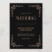 Modern Deco | Elegant Black and Gold Wedding Kaart (Voorkant)