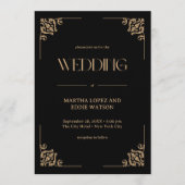 Modern Deco | Elegant Black and Gold Wedding Kaart (Voorkant)