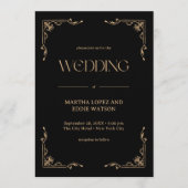 Modern Deco | Elegant Black and Gold Wedding Kaart (Voorkant)
