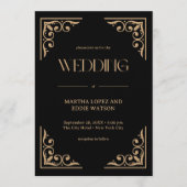 Modern Deco | Elegant Black and Gold Wedding Kaart (Voorkant)