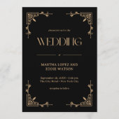 Modern Deco | Elegant Black and Gold Wedding Kaart (Voorkant)