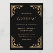 Modern Deco | Elegant Black and Gold Wedding Kaart (Voorkant)