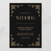 Modern Deco | Elegant Black and Gold Wedding Kaart (Voorkant)