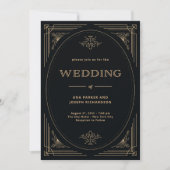 Modern Deco | Elegant Black and Gold Wedding Kaart (Voorkant)