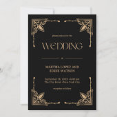 Modern Deco | Elegant Black and Gold Wedding Kaart (Voorkant)