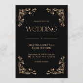 Modern Deco | Elegant Black and Gold Wedding Kaart (Voorkant)