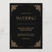 Modern Deco | Elegant Black and Gold Wedding Kaart (Voorkant)