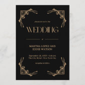 Modern Deco | Elegant Black and Gold Wedding Kaart (Voorkant)