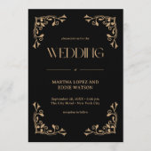 Modern Deco | Elegant Black and Gold Wedding Kaart (Voorkant)