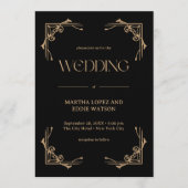 Modern Deco | Elegant Black and Gold Wedding Kaart (Voorkant)