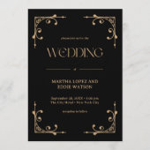 Modern Deco | Elegant Black and Gold Wedding Kaart (Voorkant)