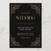 Modern Deco | Elegant Black and Gold Wedding Kaart (Voorkant)