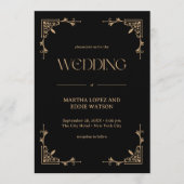 Modern Deco | Elegant Black and Gold Wedding Kaart (Voorkant)