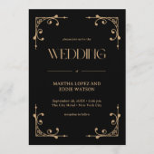 Modern Deco | Elegant Black and Gold Wedding Kaart (Voorkant)