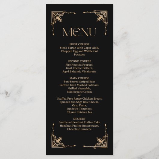 Modern Deco | Elegant Black and Gold Wedding Menu (Voorkant)