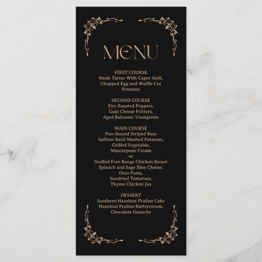 Modern Deco | Elegant Black and Gold Wedding Menu (Voorkant)