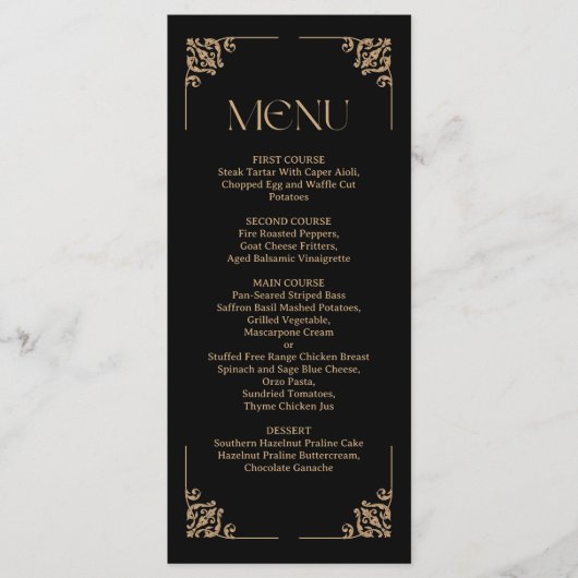 Modern Deco | Elegant Black and Gold Wedding Menu (Voorkant)