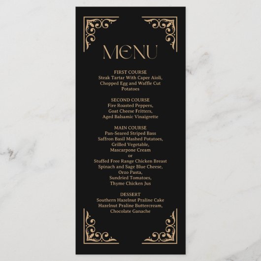 Modern Deco | Elegant Black and Gold Wedding Menu (Voorkant)
