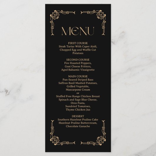 Modern Deco | Elegant Black and Gold Wedding Menu (Voorkant)