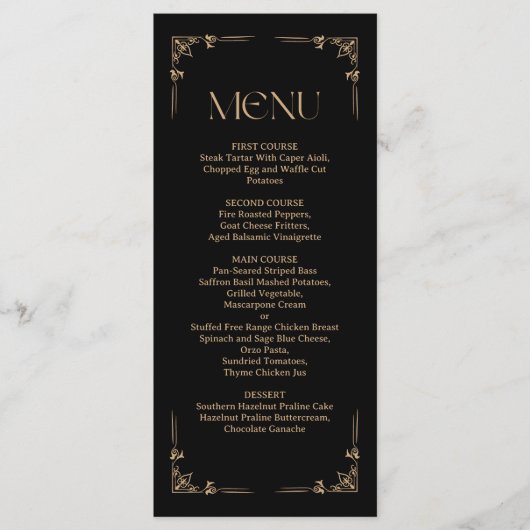Modern Deco | Elegant Black and Gold Wedding Menu (Voorkant)