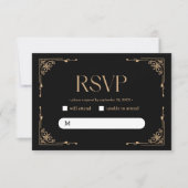 Modern Deco | Elegant Black and Gold Wedding RSVP Kaartje (Voorkant)