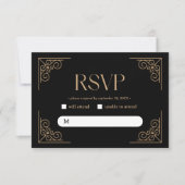 Modern Deco | Elegant Black and Gold Wedding RSVP Kaartje (Voorkant)