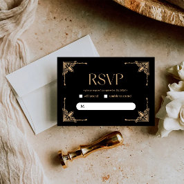 Modern Deco | Elegant Black and Gold Wedding RSVP Kaartje
