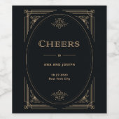 Modern Deco | Elegant Black and Gold Wedding Wijn Etiket (Enkel label)