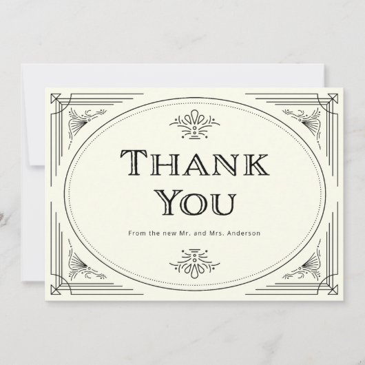 Modern Deco | Elegant Black and Ivory Wedding Bedankkaart (Voorkant)