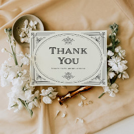 Modern Deco | Elegant Black and Ivory Wedding Bedankkaart