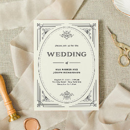 Modern Deco | Elegant Black and Ivory Wedding Kaart