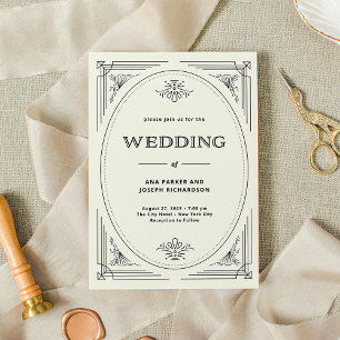 Modern Deco   Elegant Black and Ivory Wedding Kaart