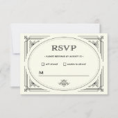 Modern Deco | Elegant Black and Ivory Wedding RSVP Kaartje (Voorkant)