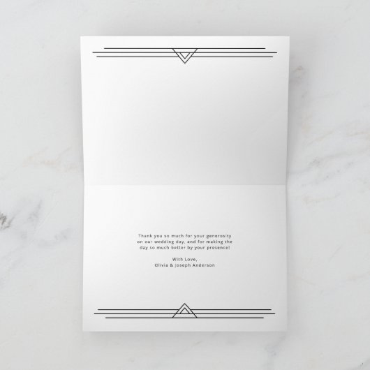 Modern Deco | Elegant Black and White Wedding Bedankkaart (Binnen)