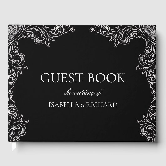 Modern Deco | Elegant Black and White Wedding Gastenboek (Voorkant)