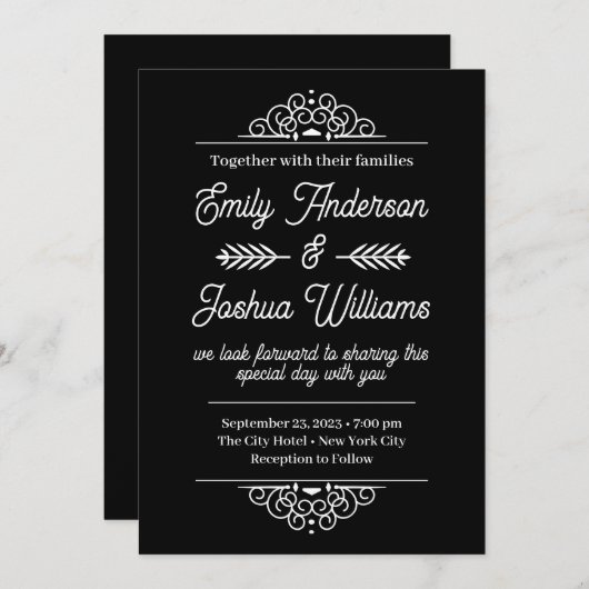 Modern Deco | Elegant Black and White Wedding Kaart (Voorkant / Achterkant)