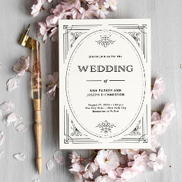 Modern Deco | Elegant Black and White Wedding Kaart