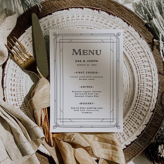 Modern Deco | Elegant Black and White Wedding Menu