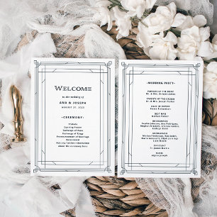 Modern Deco   Elegant Black and White Wedding Programmakaart