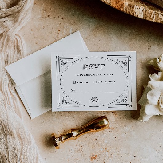 Modern Deco | Elegant Black and White Wedding RSVP Kaartje