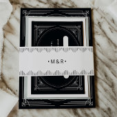 Modern Deco | Elegant Black and White Wedding Uitnodigingen Wikkel