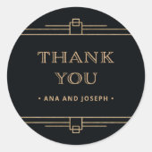 Modern Deco | Elegant Black en Faux Gold Wedding Ronde Sticker (Voorkant)