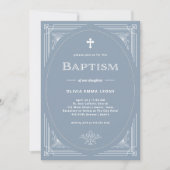 Modern Deco | Elegant Dusty Blue en White Baptism Kaart (Voorkant)
